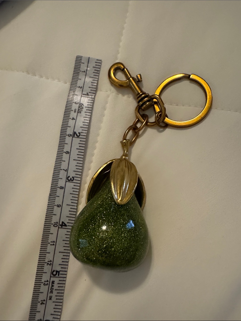 Gold-Tone Green Pear Keychain Charm